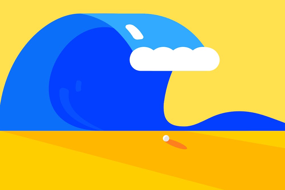 Big wave crashing into shore