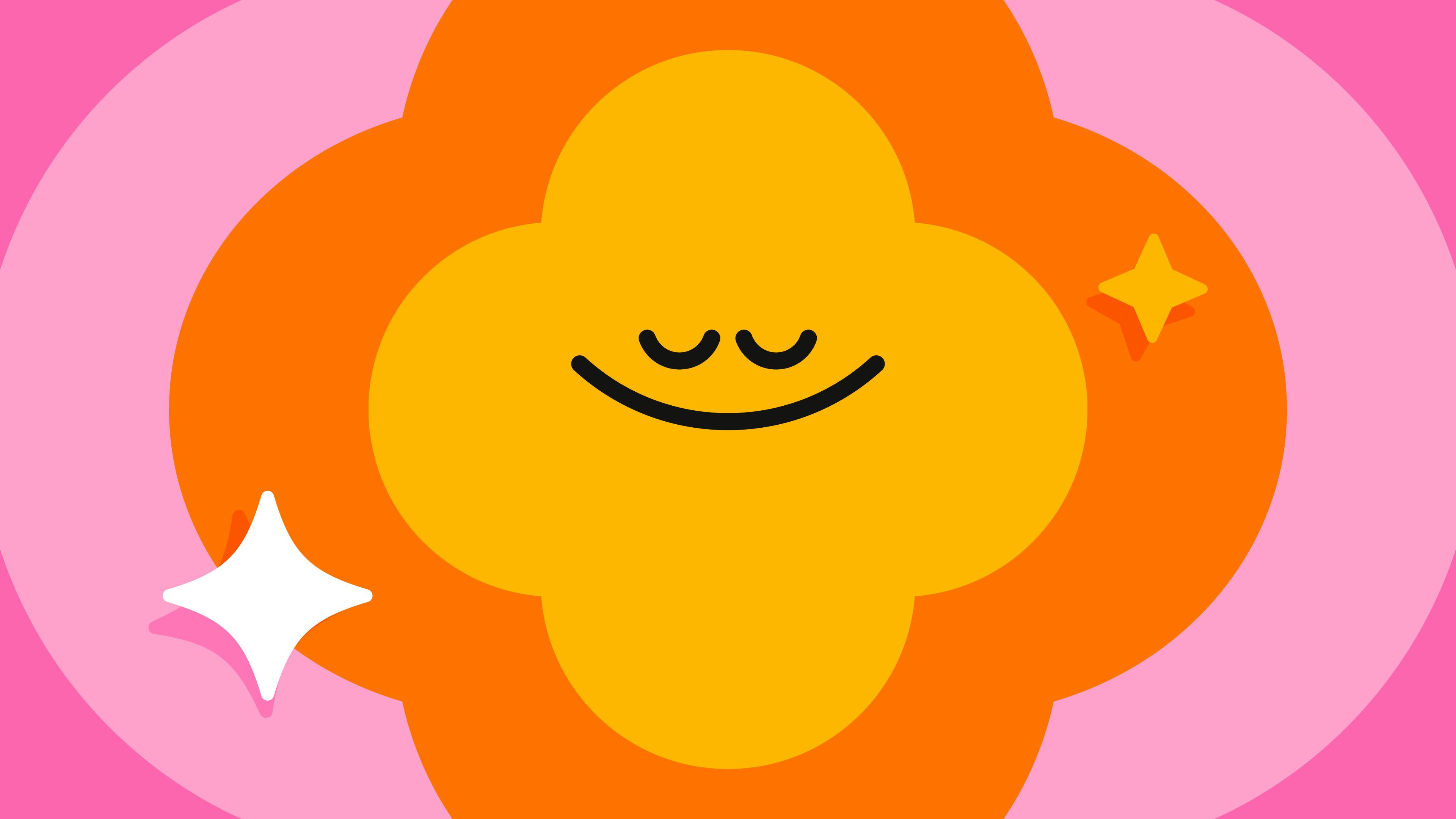 Smiling yellow face with orange and pink background