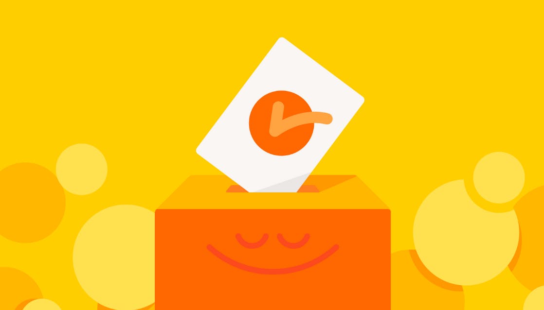 Smiling orange ballot box