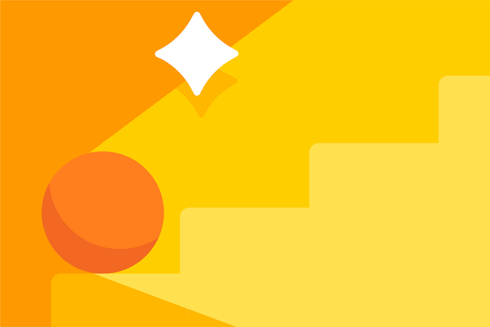 White diamond and orange ball with yellow stairs