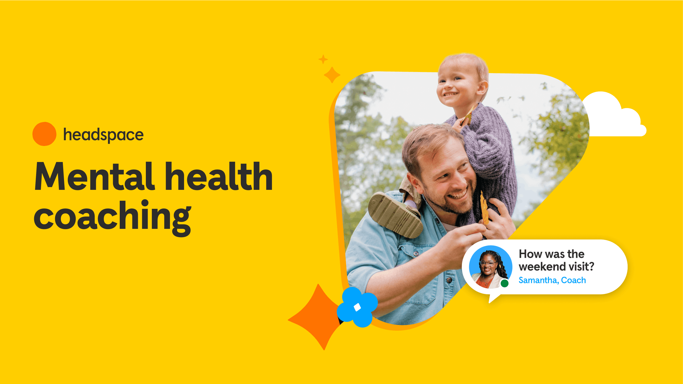 Mental health coaching picture with man, child, and coach